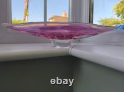 Large Vintage Czech Chribska pink, white & clearl bubble web Art Glass Bowl C70's