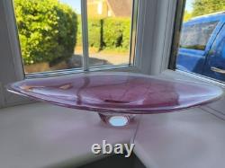 Large Vintage Czech Chribska pink, white & clearl bubble web Art Glass Bowl C70's