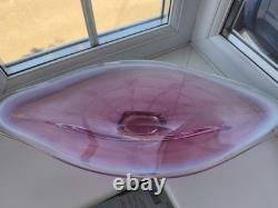 Large Vintage Czech Chribska pink, white & clearl bubble web Art Glass Bowl C70's