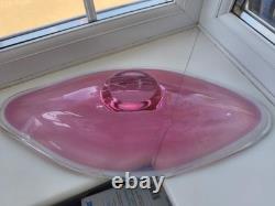 Large Vintage Czech Chribska pink, white & clearl bubble web Art Glass Bowl C70's