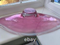 Large Vintage Czech Chribska pink, white & clearl bubble web Art Glass Bowl C70's