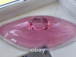 Large Vintage Czech Chribska pink, white & clearl bubble web Art Glass Bowl C70's