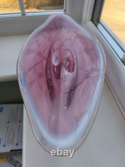 Large Vintage Czech Chribska pink, white & clearl bubble web Art Glass Bowl C70's