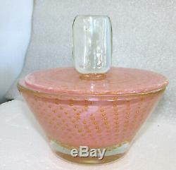 Large Vintage Murano Dresser Candy Jar Pink Controlled Bubbles / Gold Inclusions