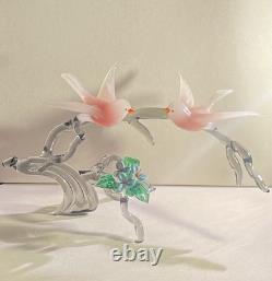Large Vintage Murano Glass Two Birds On Flower Branch Pink Opaline Figurine