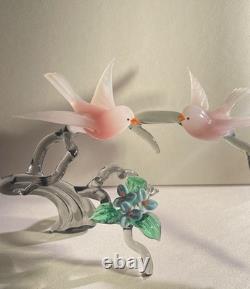 Large Vintage Murano Glass Two Birds On Flower Branch Pink Opaline Figurine