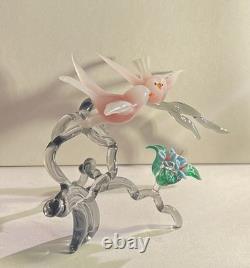 Large Vintage Murano Glass Two Birds On Flower Branch Pink Opaline Figurine
