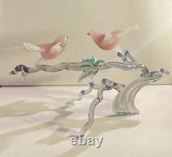 Large Vintage Murano Glass Two Birds On Flower Branch Pink Opaline Figurine