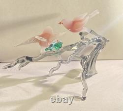 Large Vintage Murano Glass Two Birds On Flower Branch Pink Opaline Figurine