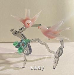 Large Vintage Murano Glass Two Birds On Flower Branch Pink Opaline Figurine