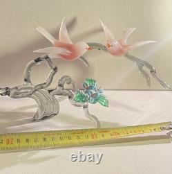 Large Vintage Murano Glass Two Birds On Flower Branch Pink Opaline Figurine