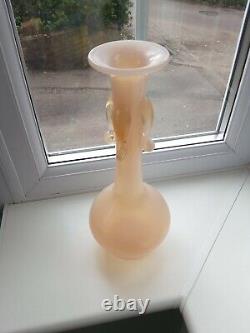 Large Vintage Murano Pink Opalescent Art Glass Vase With Applied Decoration