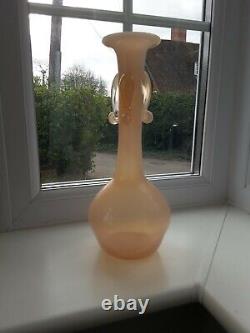 Large Vintage Murano Pink Opalescent Art Glass Vase With Applied Decoration