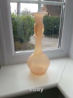 Large Vintage Murano Pink Opalescent Art Glass Vase With Applied Decoration