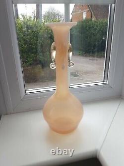 Large Vintage Murano Pink Opalescent Art Glass Vase With Applied Decoration