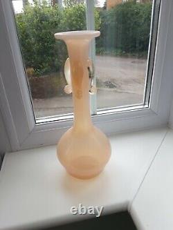 Large Vintage Murano Pink Opalescent Art Glass Vase With Applied Decoration