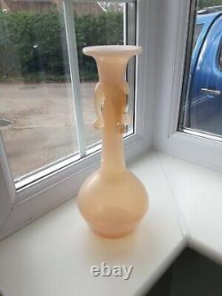 Large Vintage Murano Pink Opalescent Art Glass Vase With Applied Decoration