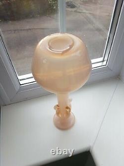 Large Vintage Murano Pink Opalescent Art Glass Vase With Applied Decoration