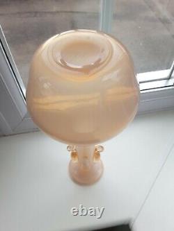 Large Vintage Murano Pink Opalescent Art Glass Vase With Applied Decoration