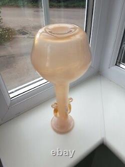 Large Vintage Murano Pink Opalescent Art Glass Vase With Applied Decoration