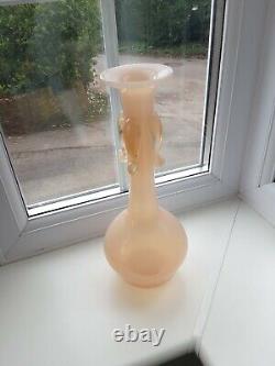 Large Vintage Murano Pink Opalescent Art Glass Vase With Applied Decoration