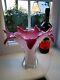 Large Vintage Murano Pink, White & Clear Opalescent Freeform Art Glass Vase