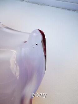 Large Vintage Murano Pink, White & Clear Opalescent Freeform Art Glass Vase