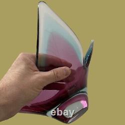 Large Vintage Murano Somerso Art Glass Vase Bowl Sculpture Pink Blue Clear