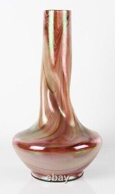 Large antique Kralik Austrian pink marbled iridescent glass vase