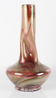 Large antique Kralik Austrian pink marbled iridescent glass vase