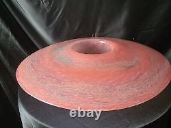 Large pink art glass bowl, Vasart Scottish Glass Vase/candle Hold, unmaked, 38cm