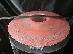 Large pink art glass bowl, Vasart Scottish Glass Vase/candle Hold, unmaked, 38cm