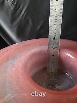 Large pink art glass bowl, Vasart Scottish Glass Vase/candle Hold, unmaked, 38cm