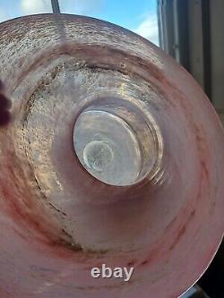Large pink art glass bowl, Vasart Scottish Glass Vase/candle Hold, unmaked, 38cm