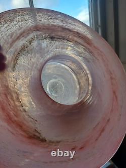 Large pink art glass bowl, Vasart Scottish Glass Vase/candle Hold, unmaked, 38cm