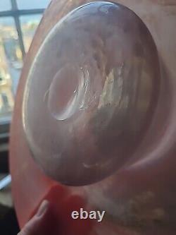 Large pink art glass bowl, Vasart Scottish Glass Vase/candle Hold, unmaked, 38cm