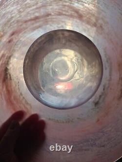 Large pink art glass bowl, Vasart Scottish Glass Vase/candle Hold, unmaked, 38cm