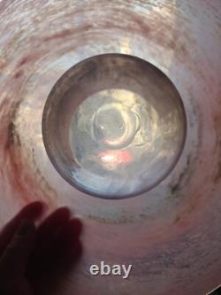 Large pink art glass bowl, Vasart Scottish Glass Vase/candle Hold, unmaked, 38cm