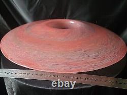Large pink art glass bowl, Vasart Scottish Glass Vase/candle Hold, unmaked, 38cm