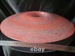 Large pink art glass bowl, Vasart Scottish Glass Vase/candle Hold, unmaked, 38cm