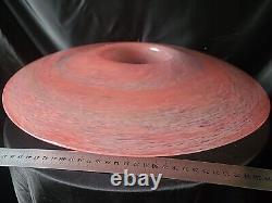 Large pink art glass bowl, Vasart Scottish Glass Vase/candle Hold, unmaked, 38cm
