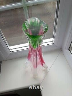 Large vintage Czech Chribska pink & opal art glass vase design by Josef Hospodka