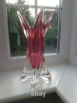 Large vintage Czech Chribska ruby art glass vase designed by Josef Hospodka