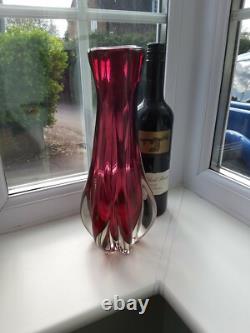 Large vintage Czech Chribska ruby art glass vase designed by Josef Hospodka