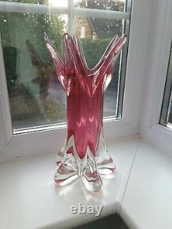 Large vintage Czech Chribska ruby art glass vase designed by Josef Hospodka