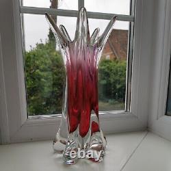 Large vintage Czech Chribska ruby art glass vase designed by Josef Hospodka