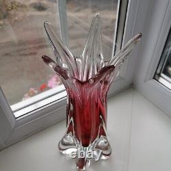 Large vintage Czech Chribska ruby art glass vase designed by Josef Hospodka