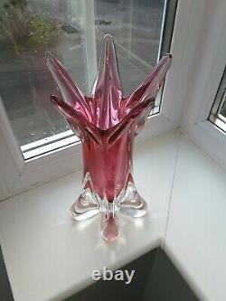 Large vintage Czech Chribska ruby art glass vase designed by Josef Hospodka