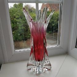 Large vintage Czech Chribska ruby art glass vase designed by Josef Hospodka