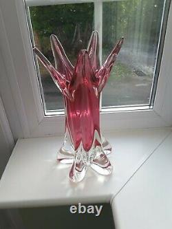 Large vintage Czech Chribska ruby art glass vase designed by Josef Hospodka